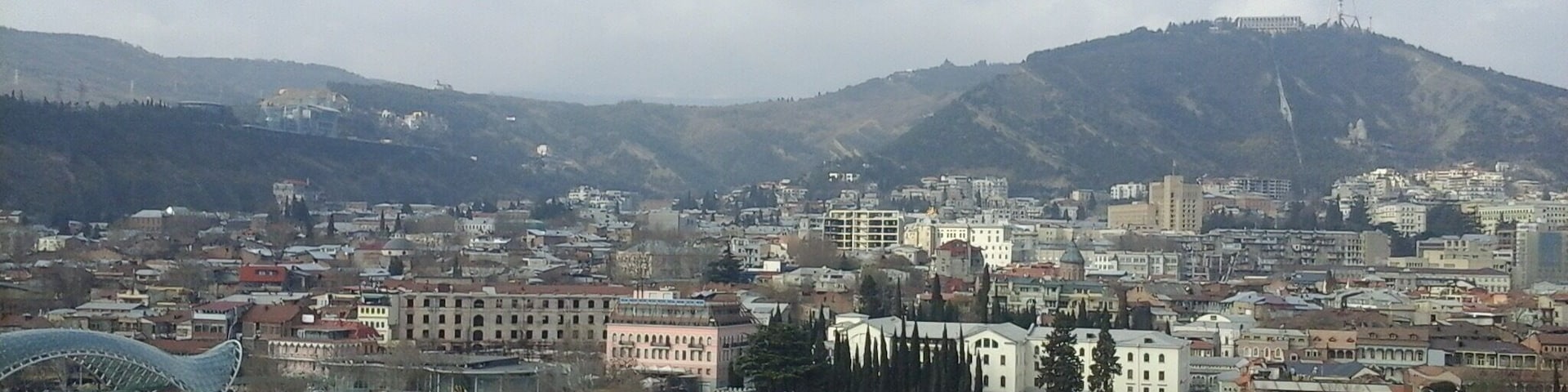 View of Rike Park, along the bank of the river Mtkvari in the city of Tbilisi, Georgia.