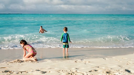 Family Plays Together on Beach While on Vacation in the Bahamas