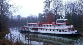 Charming riverboat docked along the banks of the Black Warrior River in Tuscaloosa. We stayed at Hotel Indigo which is an easy walk to the river.