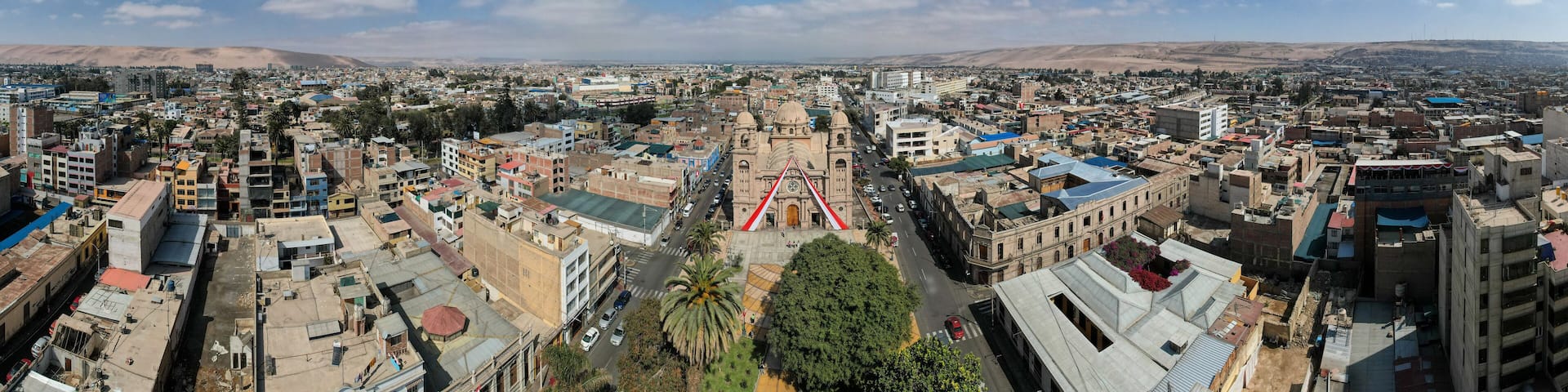 Aerial view of the Civic Walk of Tacna. 360 view