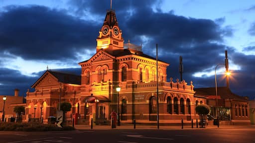 Historic post office (built 1886) in Traralgon, Victoria, Australia at twilight.