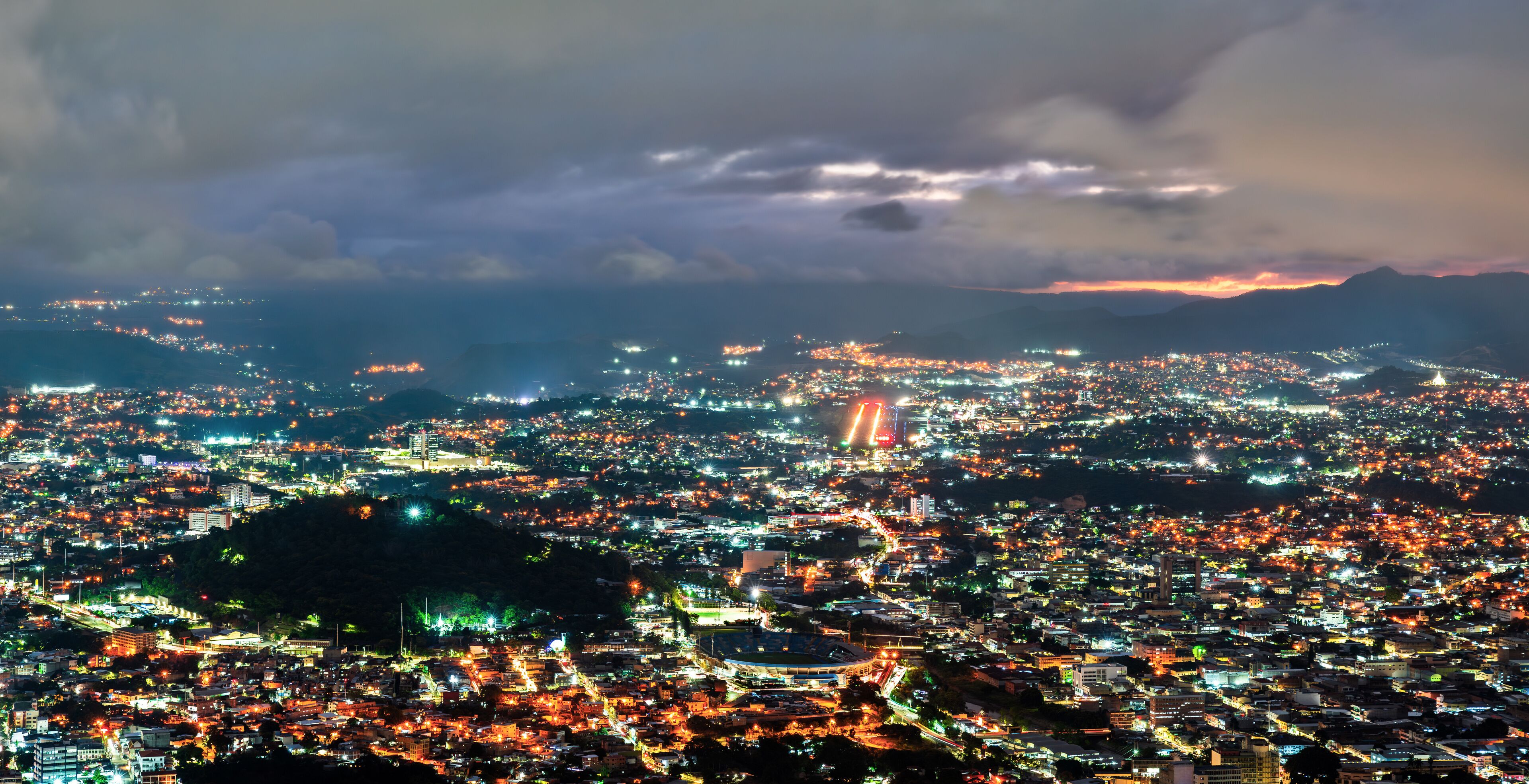 Aerial night skyline of Tegucigalpa from El Picacho Park, Honduras