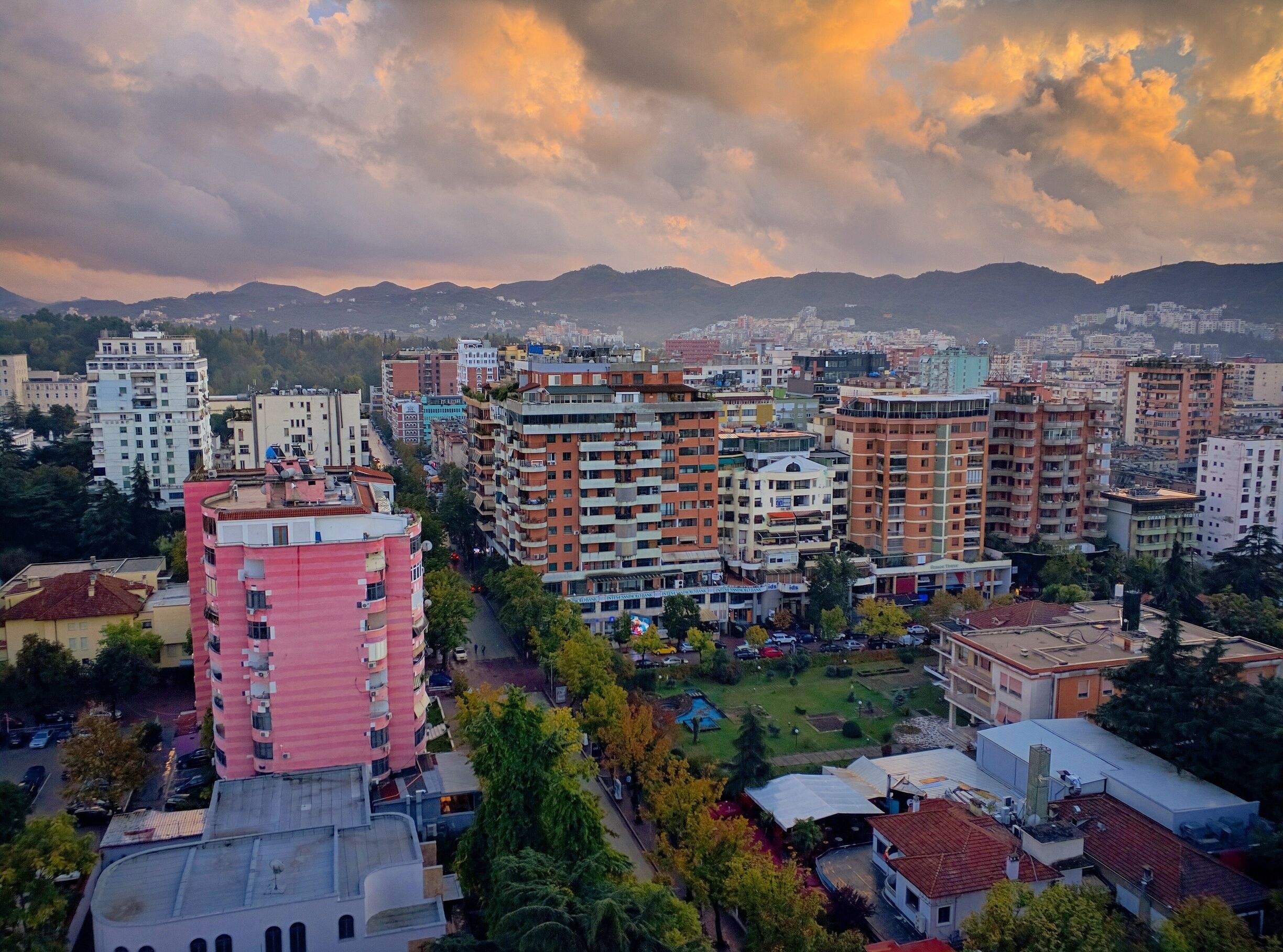 Soaring above the sky bar in Tirana. Its one of the better views of the city. Make sure you mention you're buying a beer on the way up instead of just taking photos.