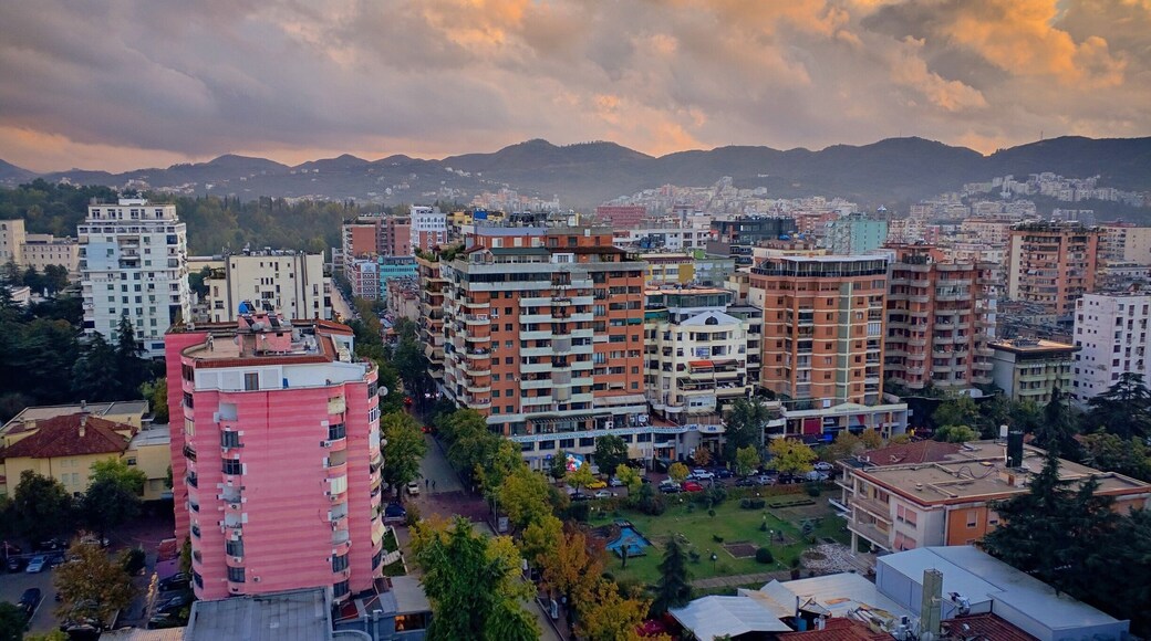 Soaring above the sky bar in Tirana. Its one of the better views of the city. Make sure you mention you're buying a beer on the way up instead of just taking photos.