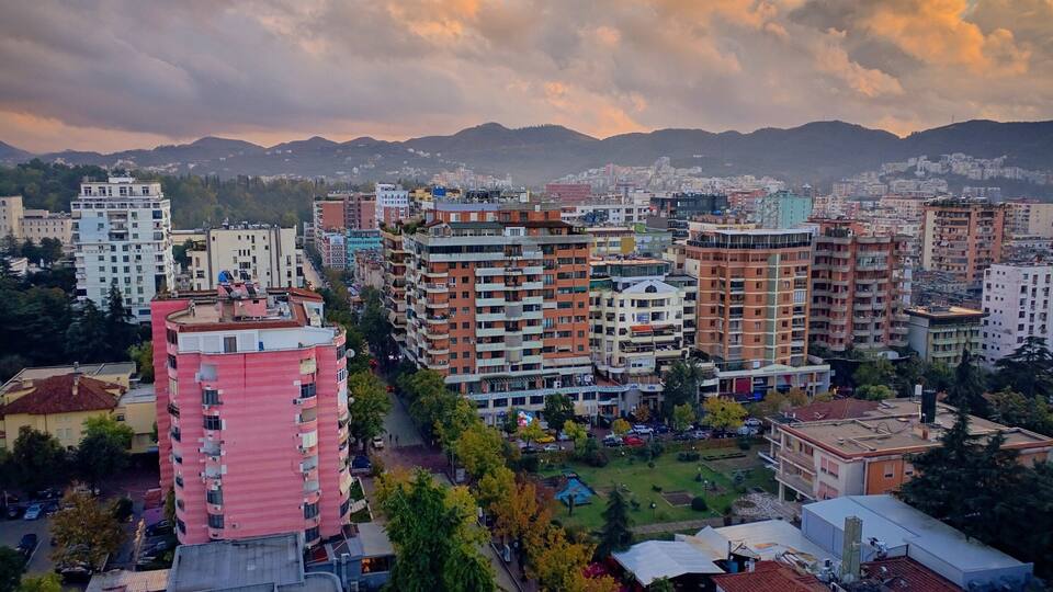 Soaring above the sky bar in Tirana. Its one of the better views of the city. Make sure you mention you're buying a beer on the way up instead of just taking photos.