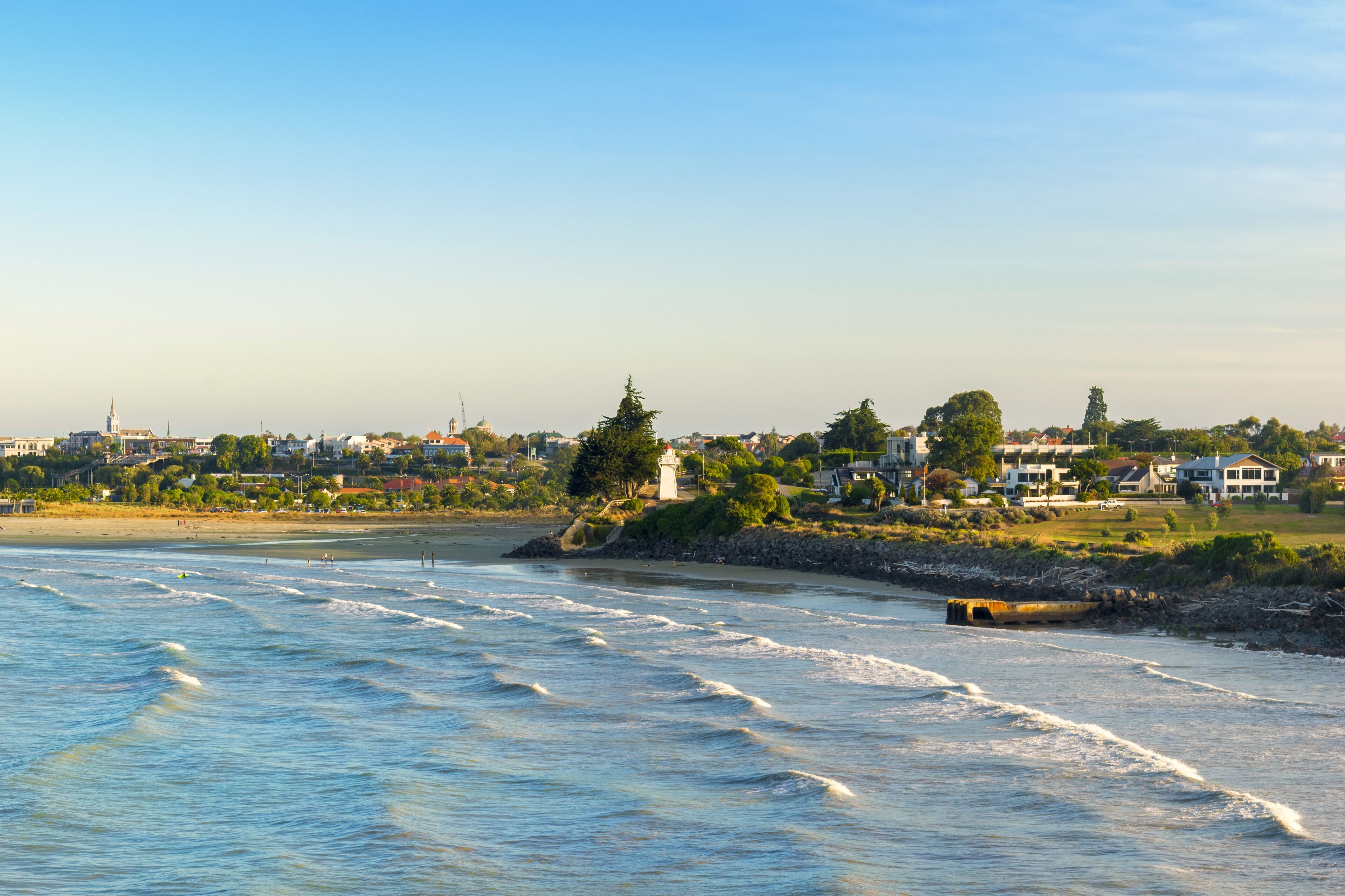 Landscape Scenery of Caroline Bay Beach Timaru, South Island New Zealand; During Morning Time