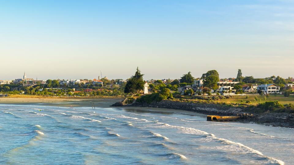 Landscape Scenery of Caroline Bay Beach Timaru, South Island New Zealand; During Morning Time