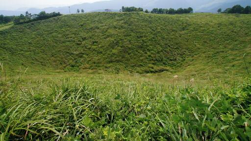 The crater of Mount Kannabe in Kannabe highlands, Toyooka, Hyogo prefecture, Japan. The Kannabe monogenetic volcano group including Mount Kannabe is a part of "San'in Kaigan Global Geopark" which joins in Global Geoparks Network.