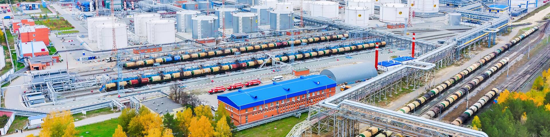 Aerial view on oil refinery plant. Tyumen. Russia