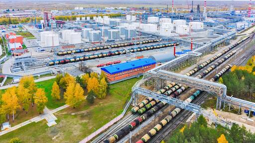 Aerial view on oil refinery plant. Tyumen. Russia