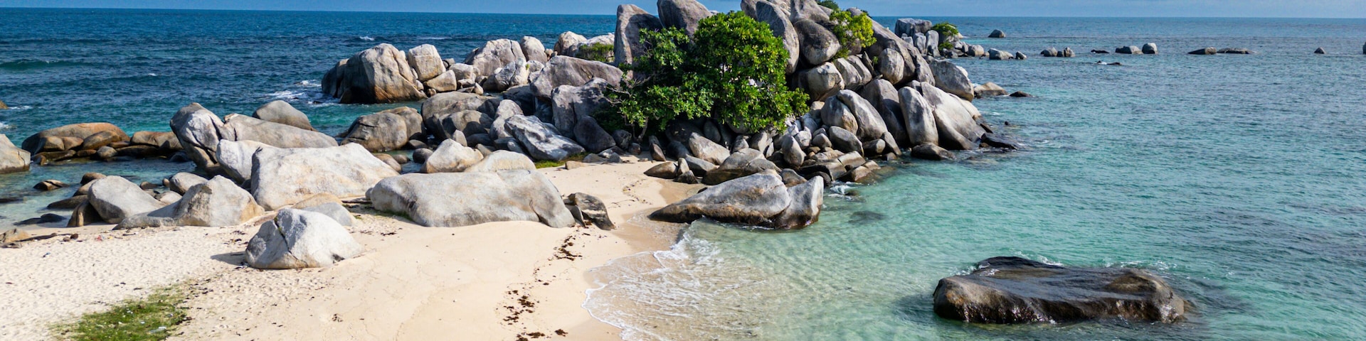 Aerial of Lengkuas (Old Indie Lighthouse Island), Belitung island off the coast of Sumatra, Indonesia