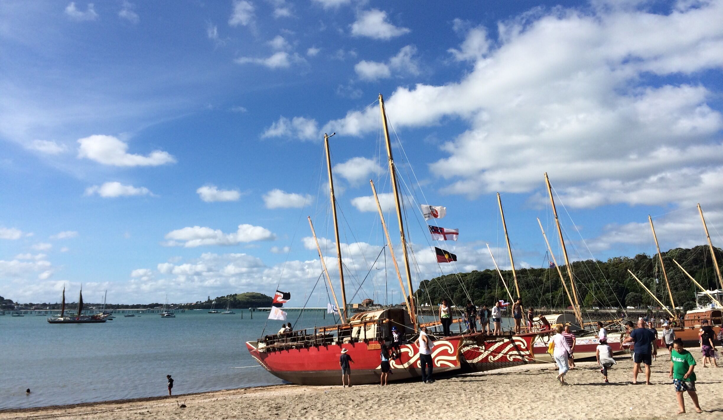 Auckland welcomes traditional canoes. 

The tide is nearly in, time for these boats to set sail again .. See them next in South Pacific & Hawaii 

http://tvnz.co.nz/national-news/auckland-welcomes-traditional-canoes-worldwide-voyage-pictures-6194334
