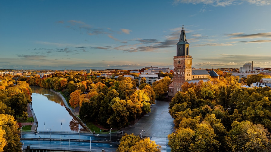 Turku Cathedral and Aurajoki River in Autumn Morning Light