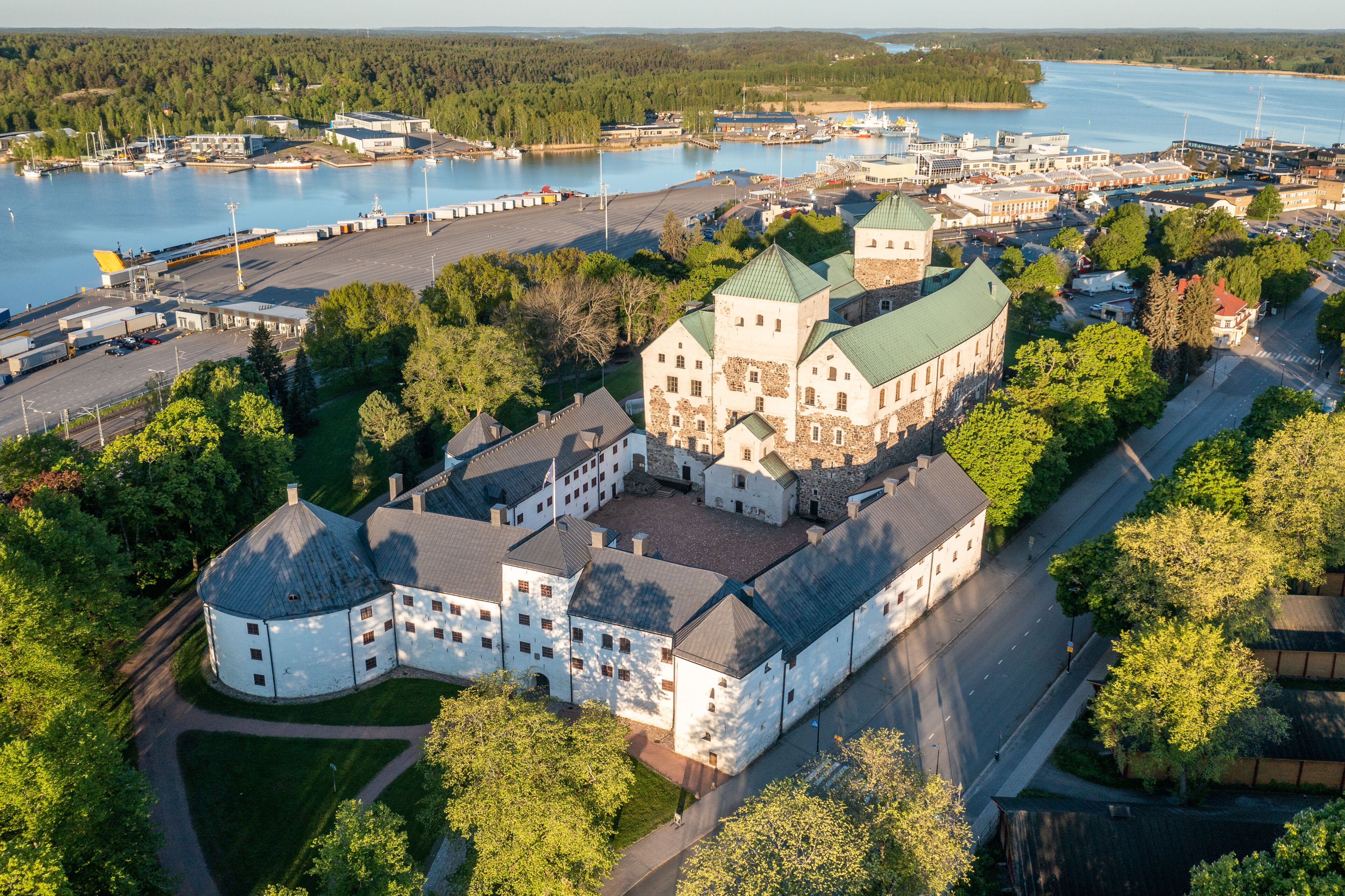 Aerial view of Turku Castle in summer in Turku, Finland