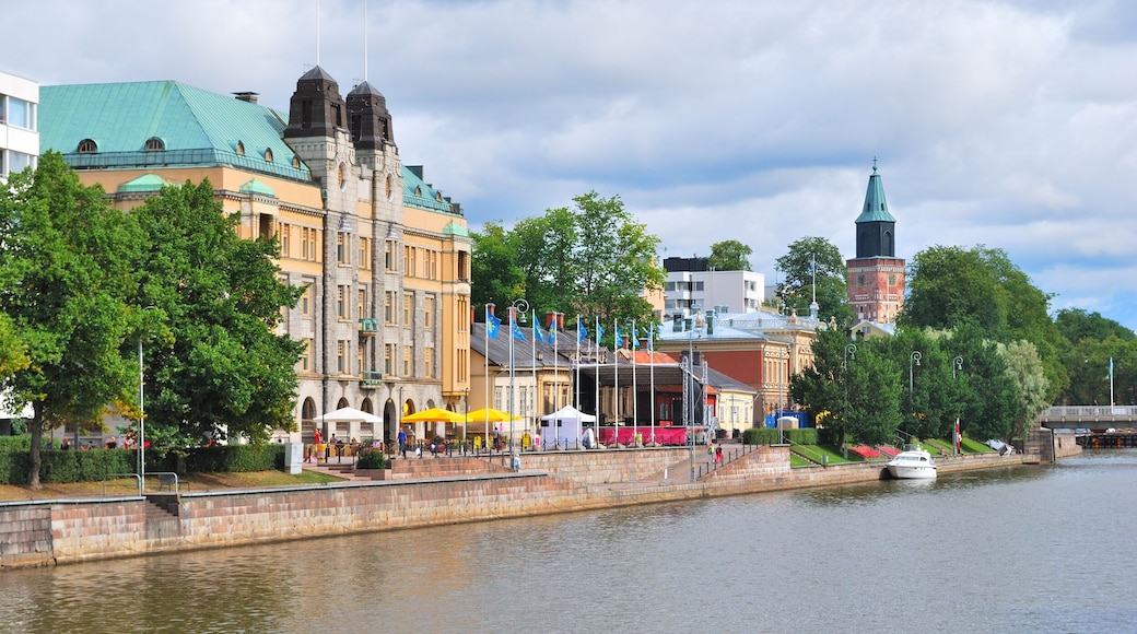 Turku, Finland. Embankment of the river Aura on a summer day