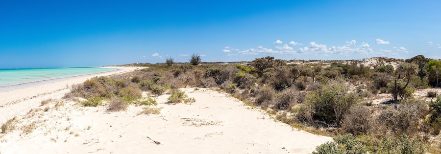 white sand dunes and blue sea in Mamirano bay, Tulear. Madagascar