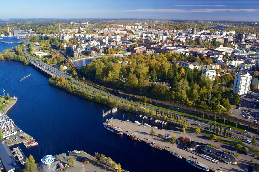 View of Tampere with marina from television tower Nasinneula; Shutterstock ID 175531637