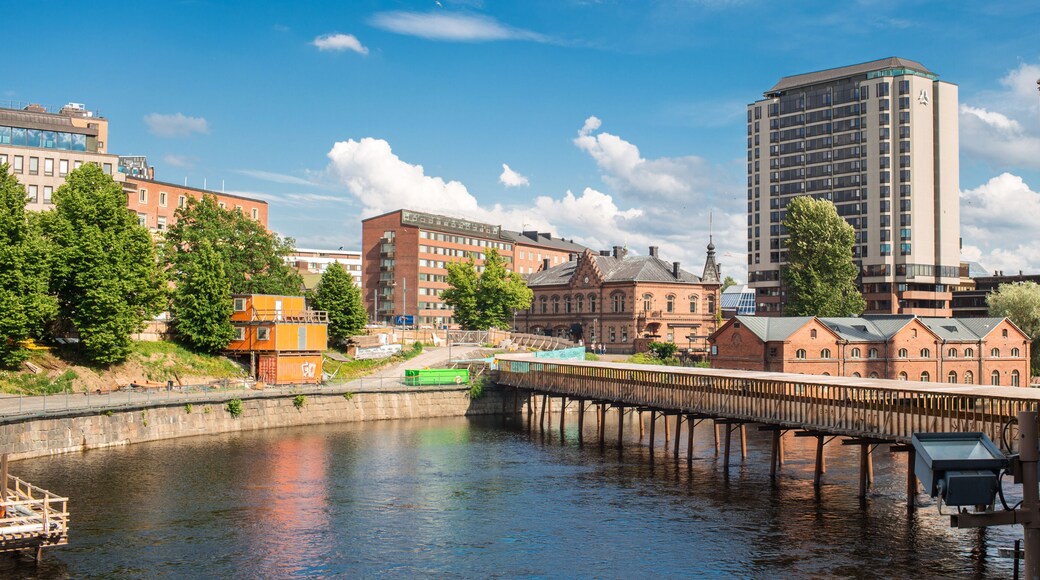 Panoramic view of Tammerkoski river and old town Tampere the industrial city of Finland Europe