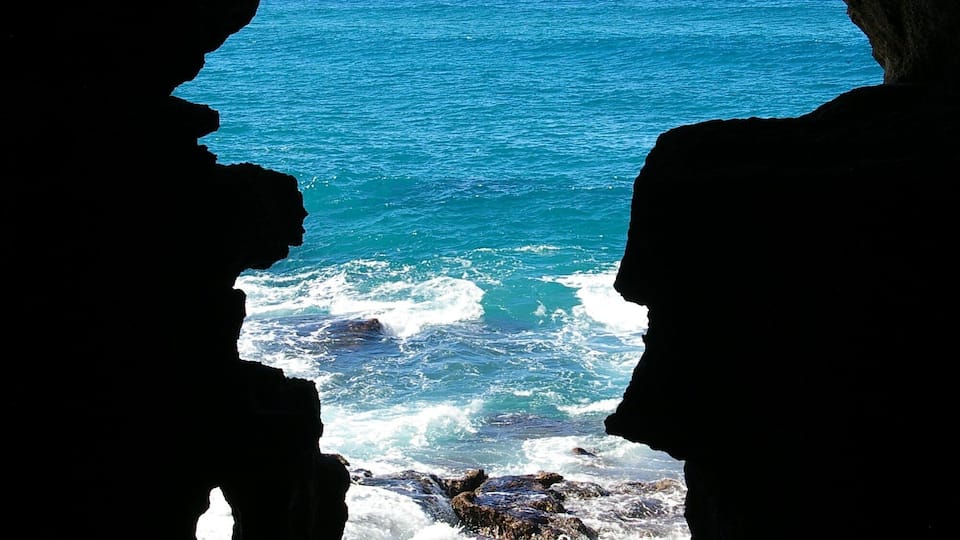 Unique sea window in the Cave of Hercules