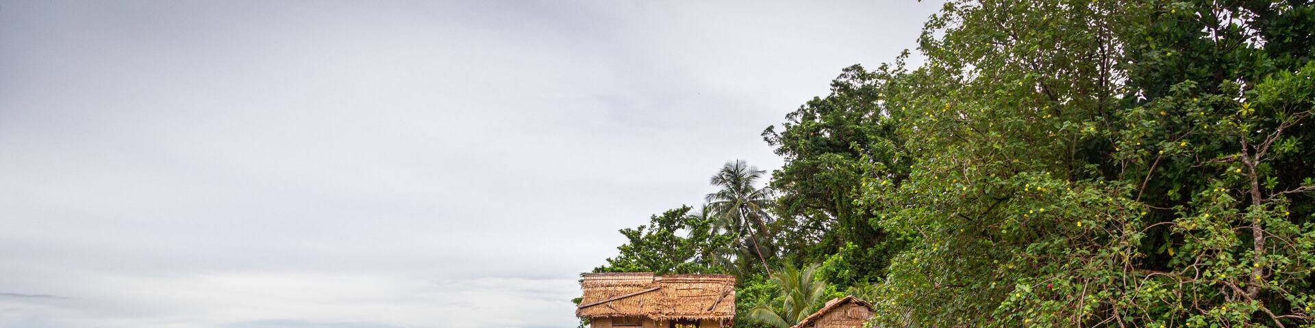 Traditional house built over the water in the Solomon Islands.