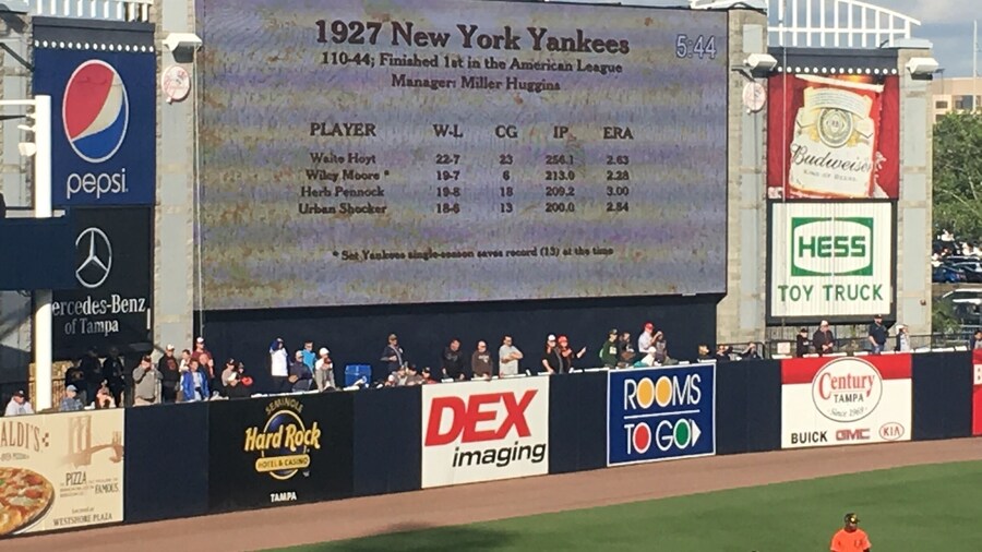 Traveled up to Tampa to watch the Yankees play a Spring Training game against the Baltimore Oreos. Cool windy evening with balmy 64 degrees in southwest Florida. Beautiful well manicured ball park.