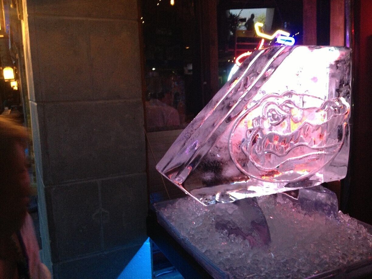Gator Ice Sculpture in August on Gators Pub Crawl in early August in preparation for the upcoming football season.  Ice didn't last long in Florida summer.  