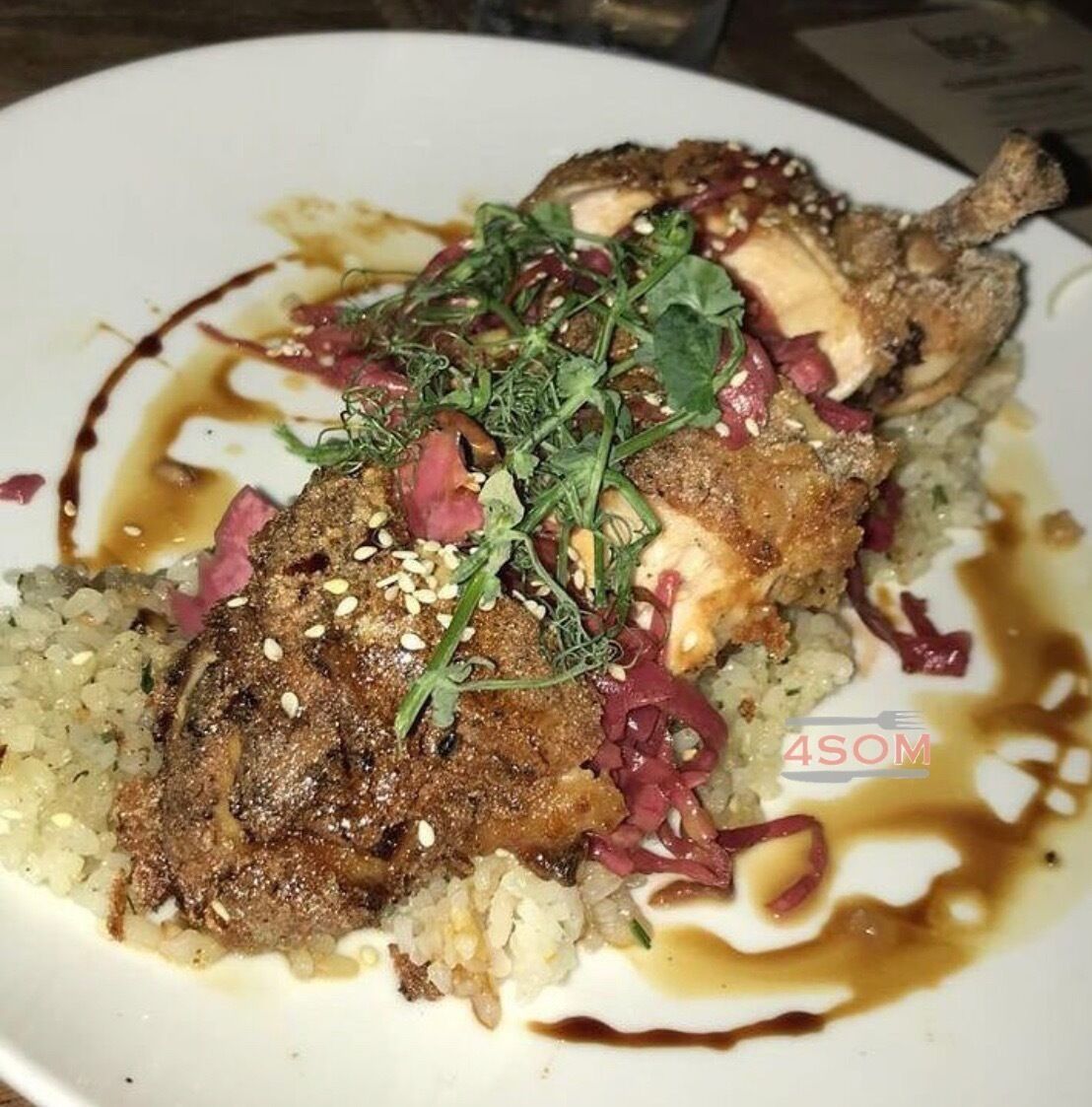 📍Tampa, Florida
A #4SOM dinner at a hidden gem. Togarashi Spiced Chicken - Savory coconut caramel, coconut citrus rice, spicy Thai grilled cabbage, sweet soy. 
_________
🍽: @bocatampa