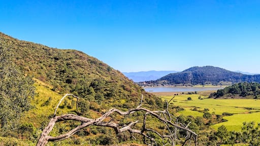 panoramic of the Tepetiltic volcano crater in Nayarit, mountains and green fields with mountains in the background
