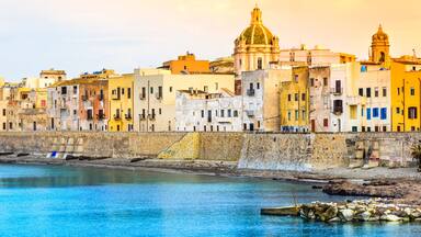Trapani panoramic view of harbor, Sicily, Italy.
