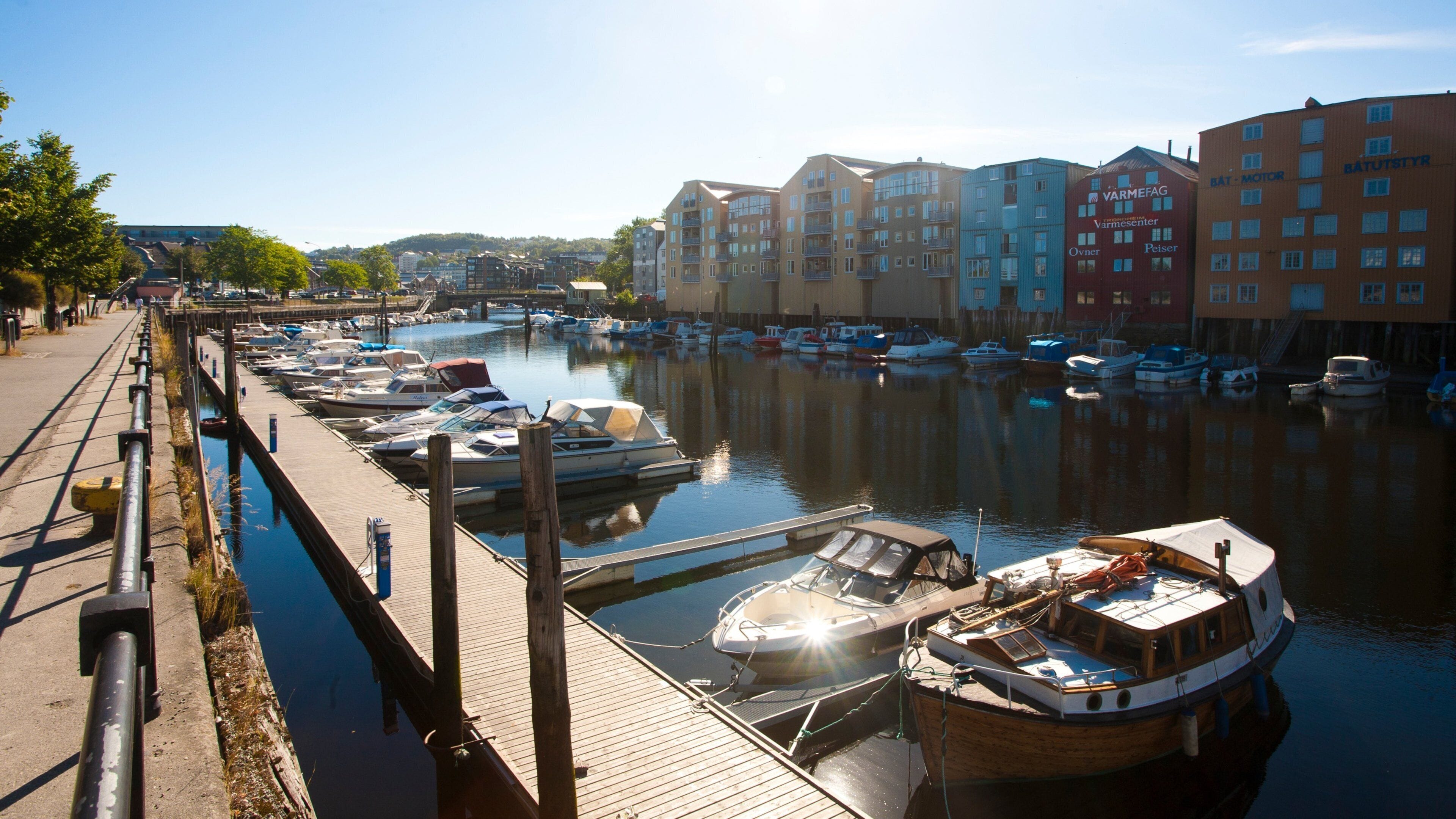 Trondheim featuring a bay or harbor, a coastal town and a marina