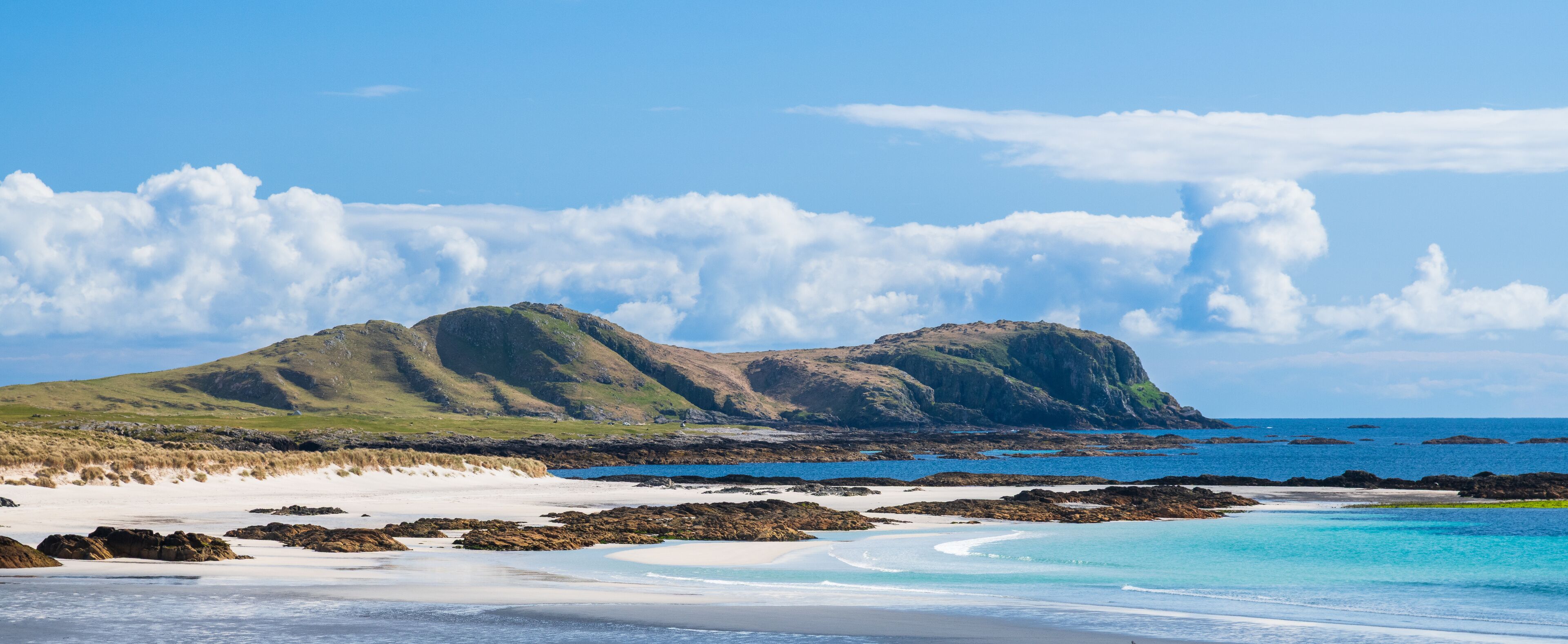 Beinn Ceann a' Mhara headland, seen from The Maze beach, Isle of Tiree, Inner Hebrides, Scotland