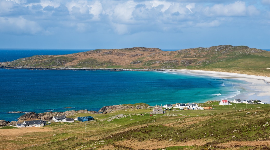 View from Carnan Mor, Ben Hynish, looking towards Balephuil Bay, Isle of Tiree, Inner Hebrides, Scotland