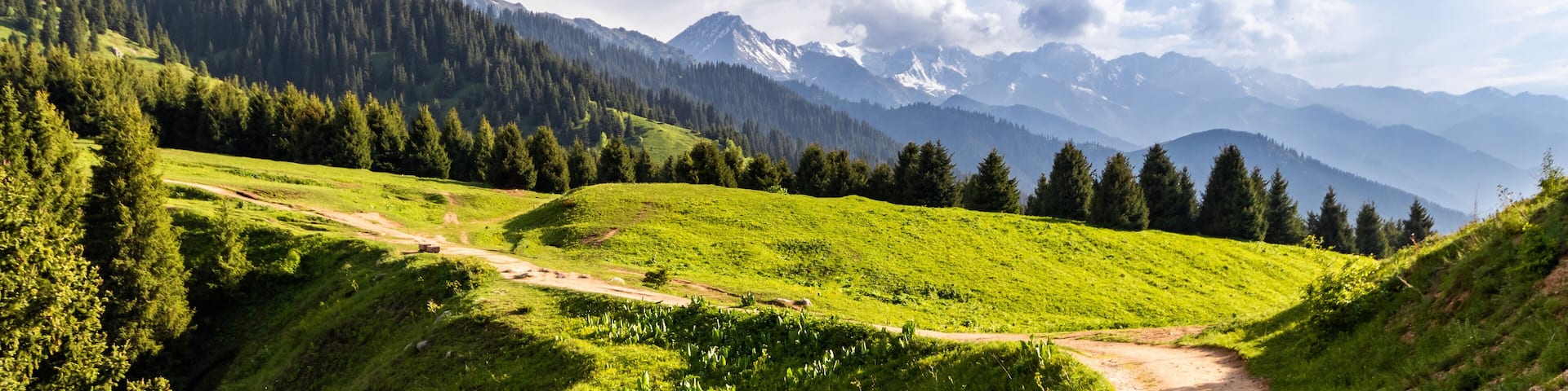 A famous hiking trail near the famous tourist site Kok Zhailau. Mountain Almaty amazing panorama.