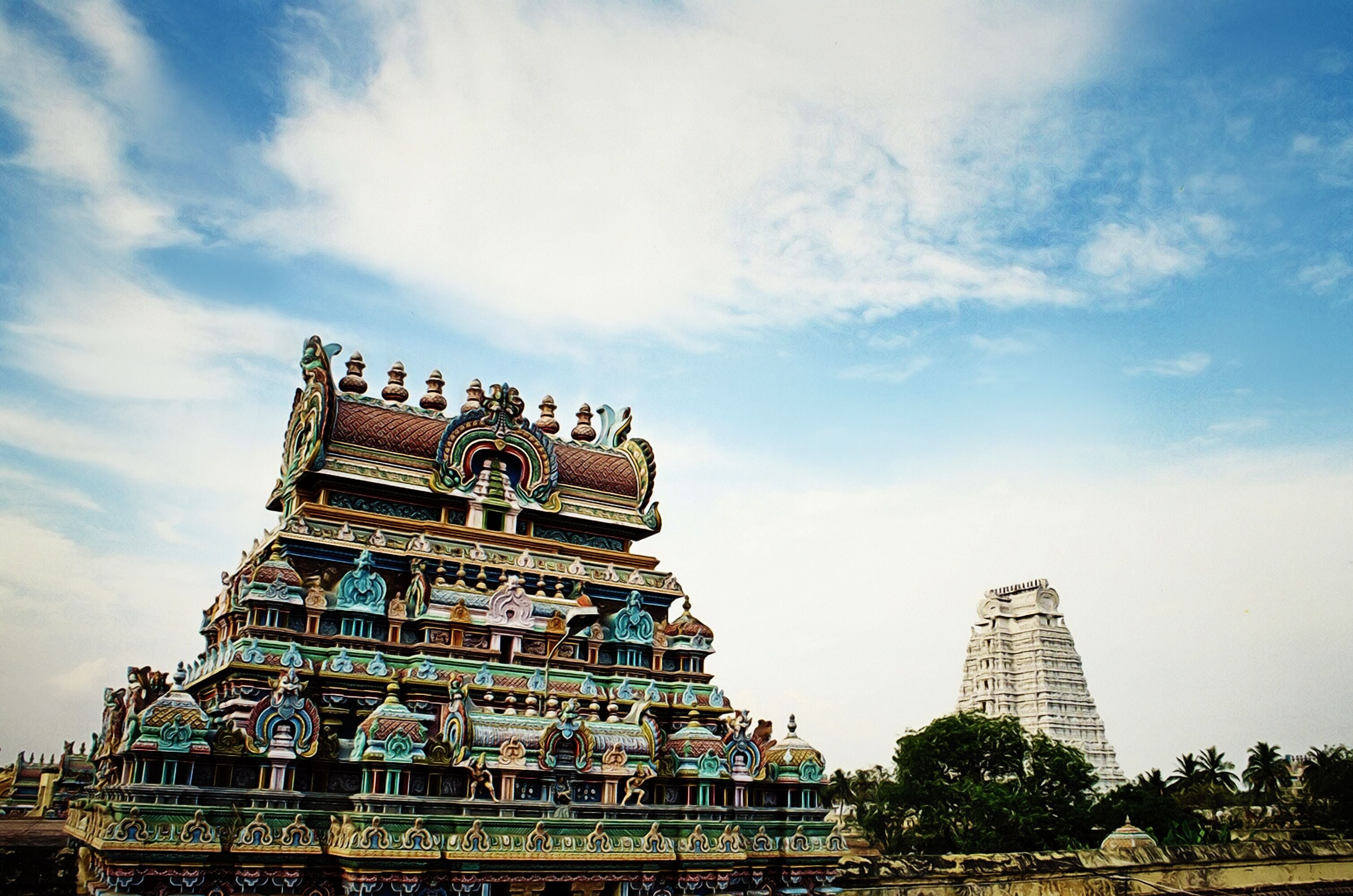 Entrance gateways or Gopuram in the Ranganathaswamy temple dedicated Shiva gog at Trichy in Tamil Nadu, India