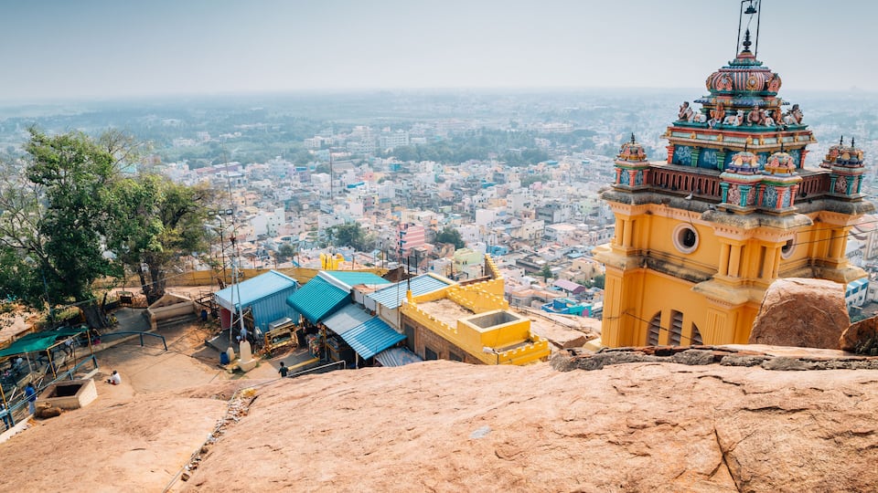 Trichy cityspace from Rockfort, Thayumanaswami temple in Tiruchirappalli, India