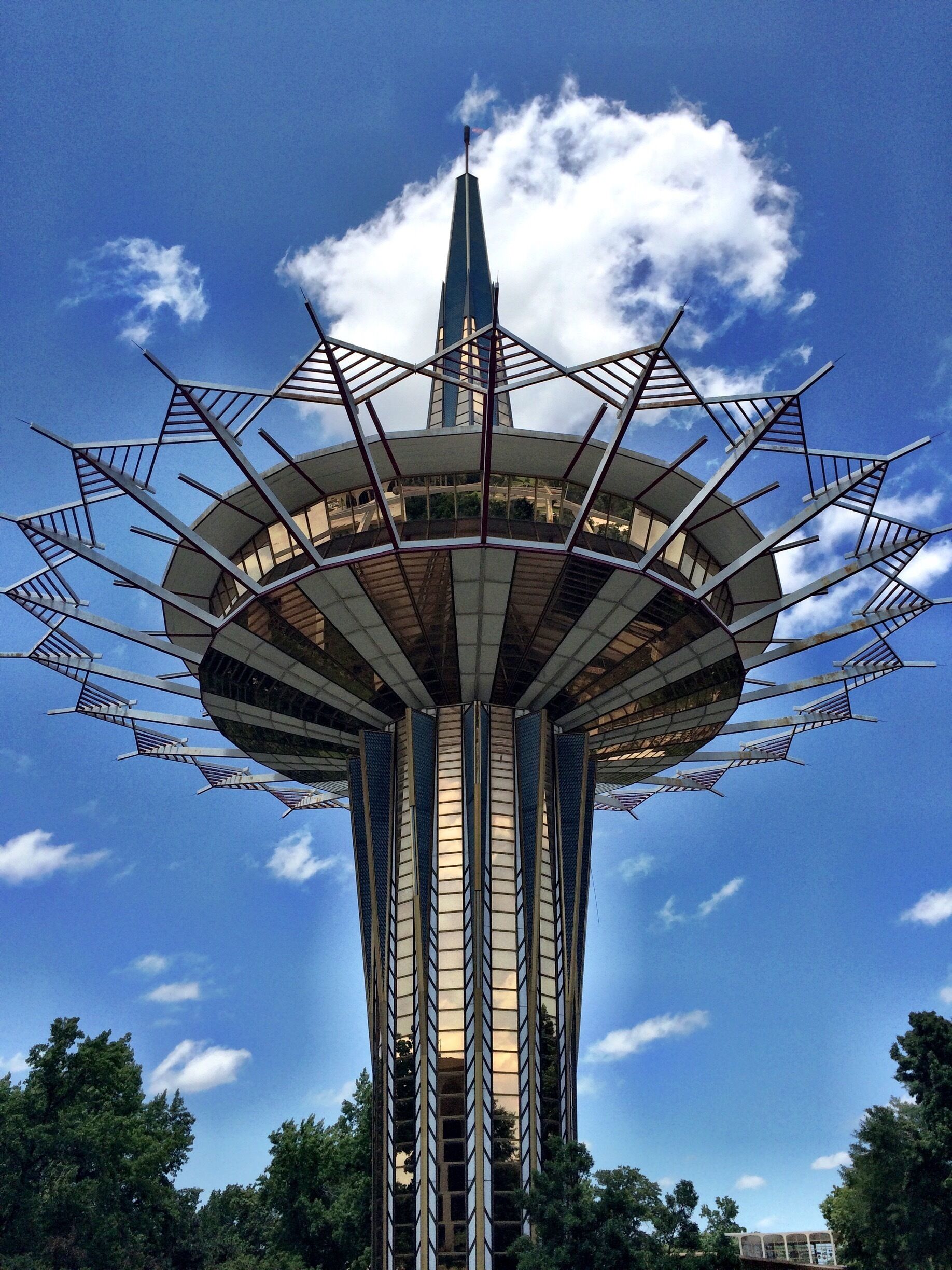 Opened in 1967, the Prayer Tower is a beautiful and otherworldly design. It was created by architect Frank Wallace for televangelist Oral Roberts at his Christian University of the same name. It's Jetsonian-like architecture is a late 40's-60's space age style known as Googie. People can take an elevator ride to the top and reflect in prayer as they take in the views of the surrounding campus.