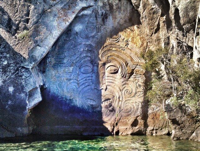 Ancient Maori mural...

Spoiler alert this amazing piece was made in the 70's. But it is still worth a sail boat or kayak trip out for a few photos. Lake Taupo on a sunny day is ideal.

Travel Hack: Most lake companies have discounted prices on the shoulder seasons.