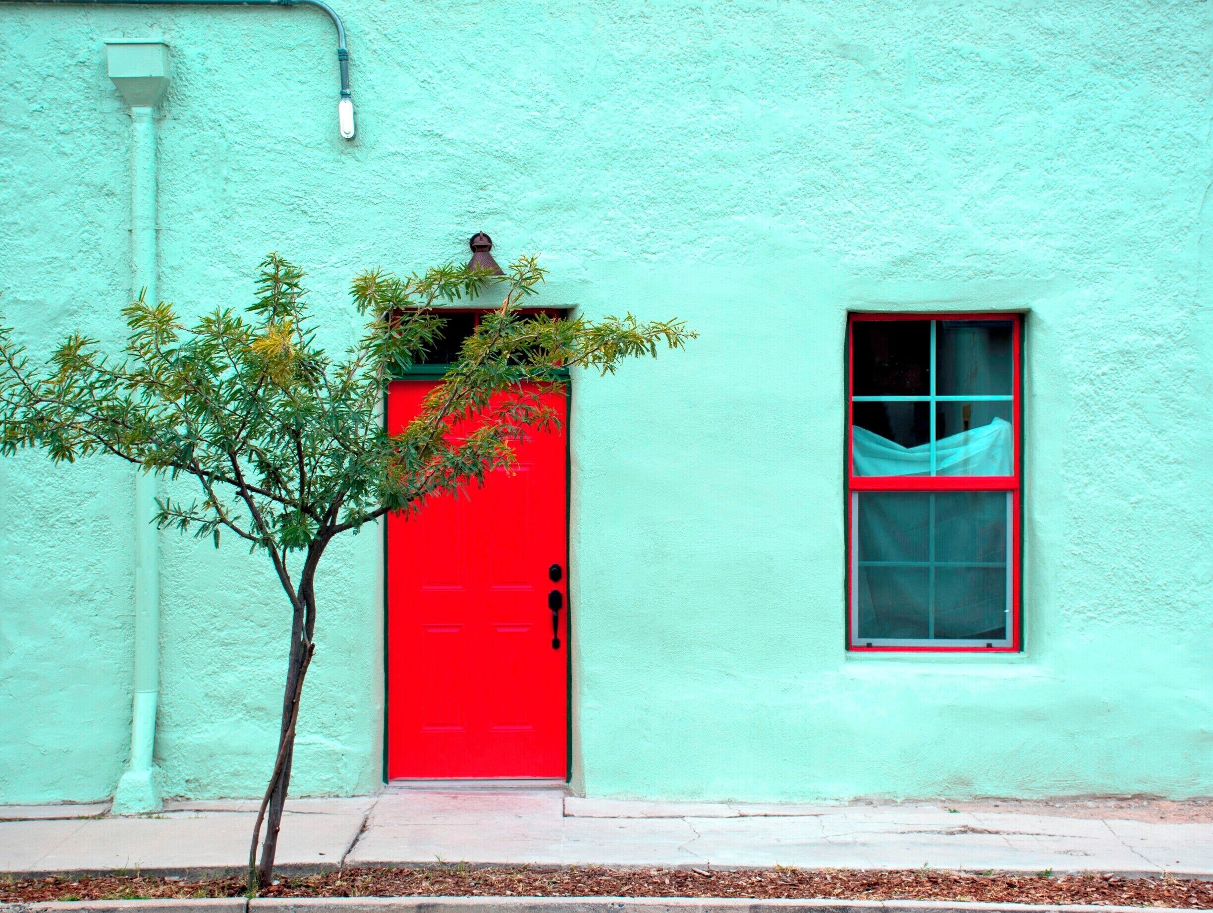 Brightly colored building in Tucson's Old Town, the Barrio Viejo.