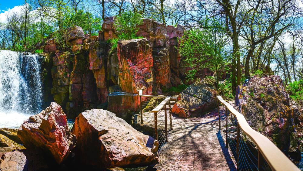 Winnewissa Falls at Pipestone National Monument Site, Sacred Place for American Indians at Pipestone Creek in Minnesota, USA