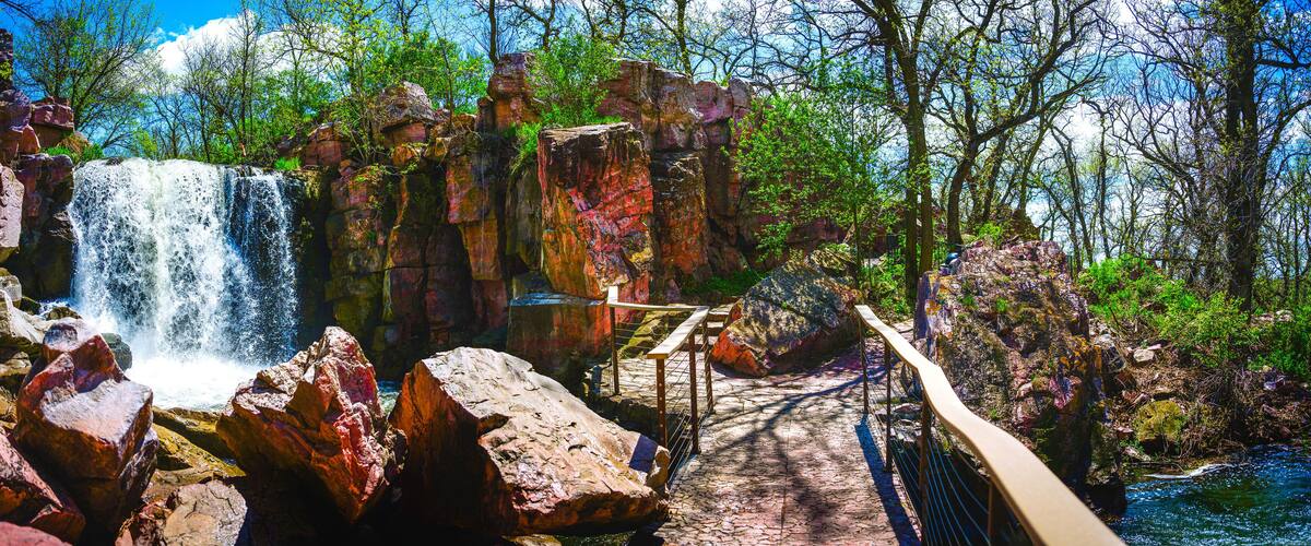 Winnewissa Falls at Pipestone National Monument Site, Sacred Place for American Indians at Pipestone Creek in Minnesota, USA