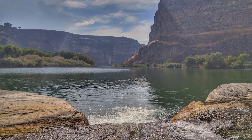 Over Pillar Falls looking back to the Snake River where you Canoe or Kayak in. Beautiful!
