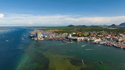 Aerial drone of Semporna, on the southeastern coast of the state of Sabah in Malaysia, is a county in the Tawau District.