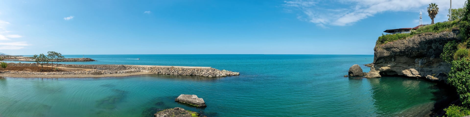 Lagoon and blue sky. Black Sea coast in Trabzon, Turkey