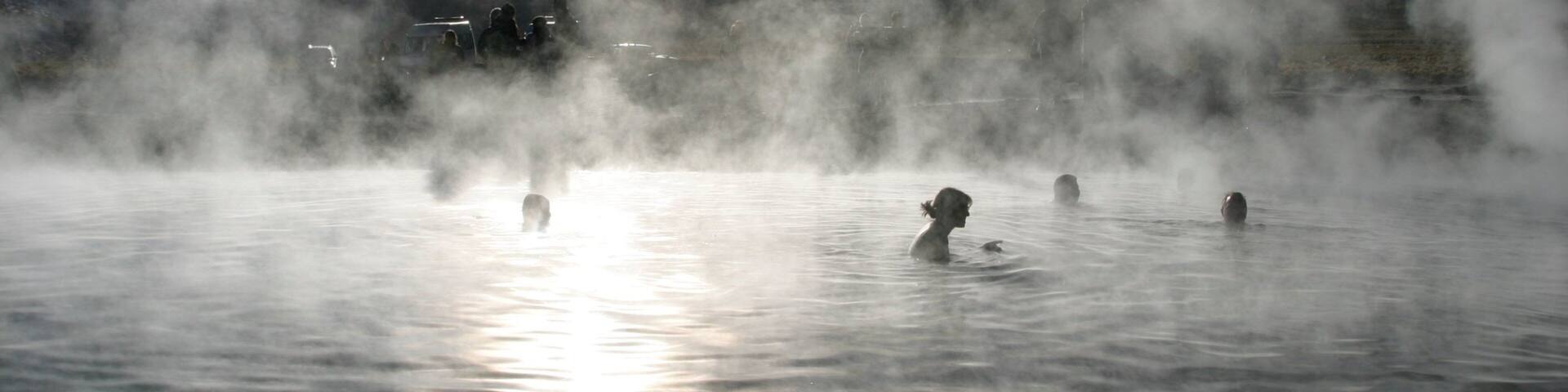 Chile showing a hot spring, swimming and mist or fog