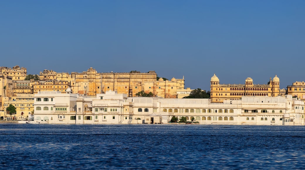 Panoramic view of City palace in heritage city of Udaipur in Rajasthan, India