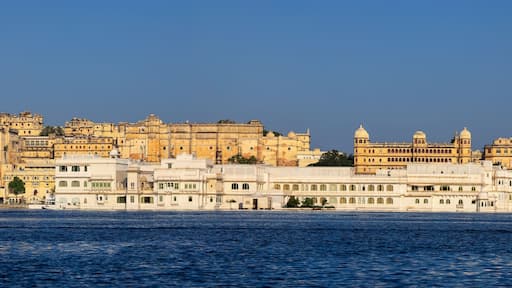 Panoramic view of City palace in heritage city of Udaipur in Rajasthan, India