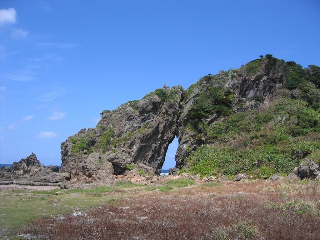 Mīfugā, a coastal rock in Kumejima Town, Okinawa Prefecture, Japan.