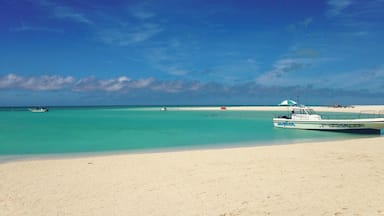 white sand, clear water, blue skies