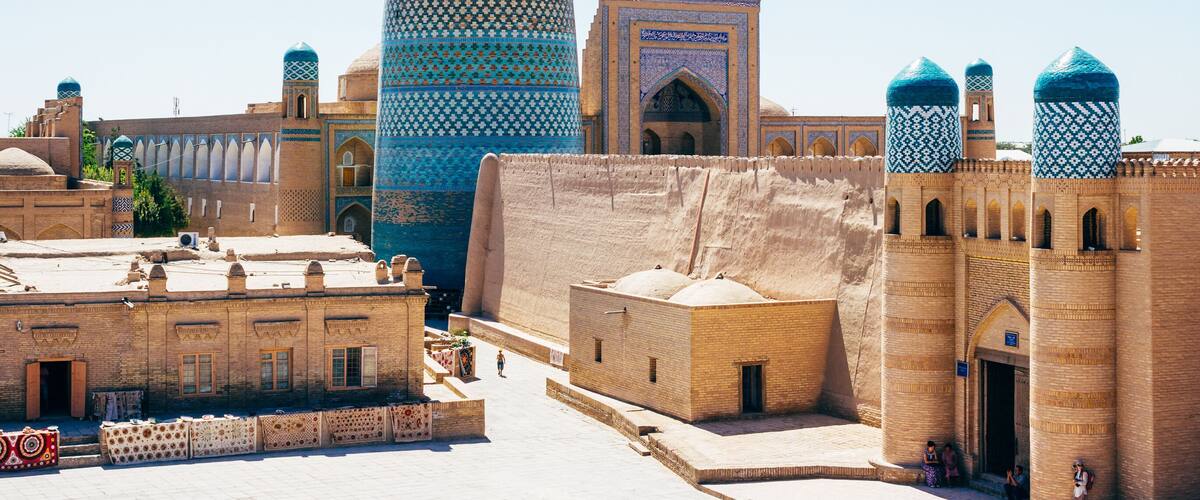 The architecture of Itchan Kala, the walled inner town of the city of Khiva, Uzbekistan. UNESCO World Heritage