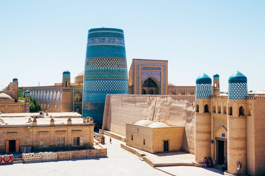 The architecture of Itchan Kala, the walled inner town of the city of Khiva, Uzbekistan. UNESCO World Heritage